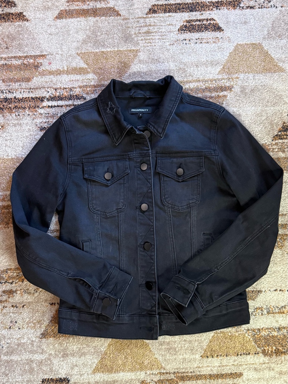Women's Stretchy Distressed Black Denim Jacket - Prosperity